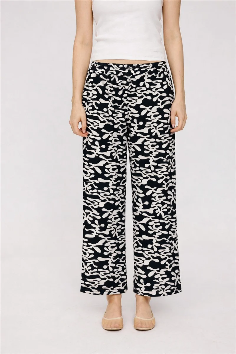 MAZINE Printed Wide Leg Viscose Pants black/printed