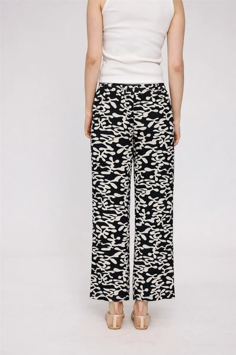 MAZINE Printed Wide Leg Viscose Pants black/printed