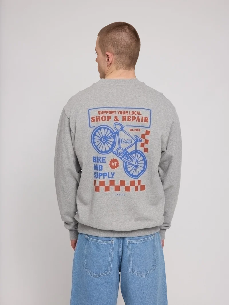 MAZINE Back Print Sweatshirt lt grey mel./bike shop
