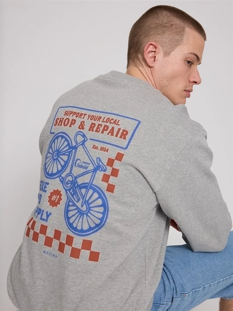 MAZINE Back Print Sweatshirt lt grey mel./bike shop