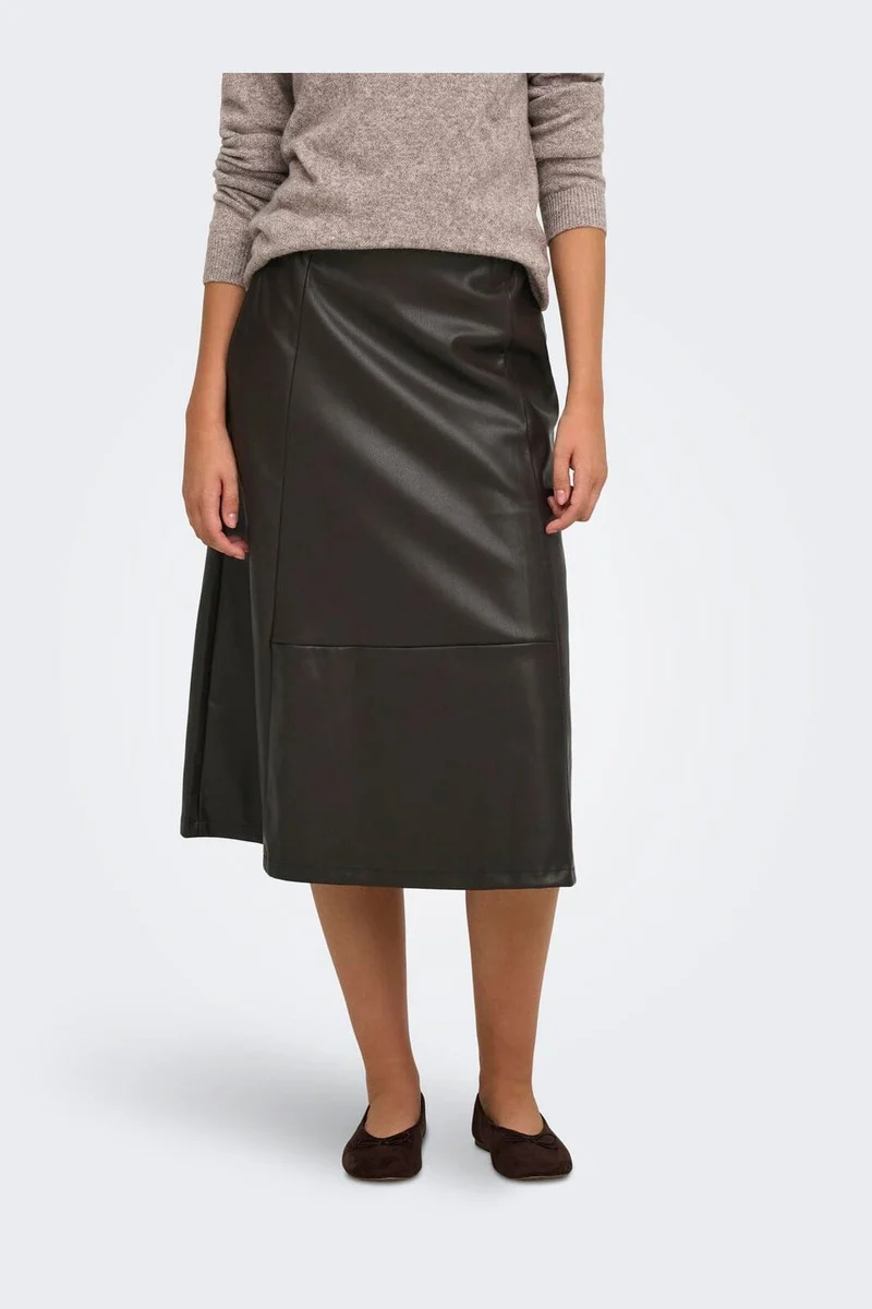 Only - Onlfiby Faux Leather Long Skirt - 5150258 Chocolate Torte