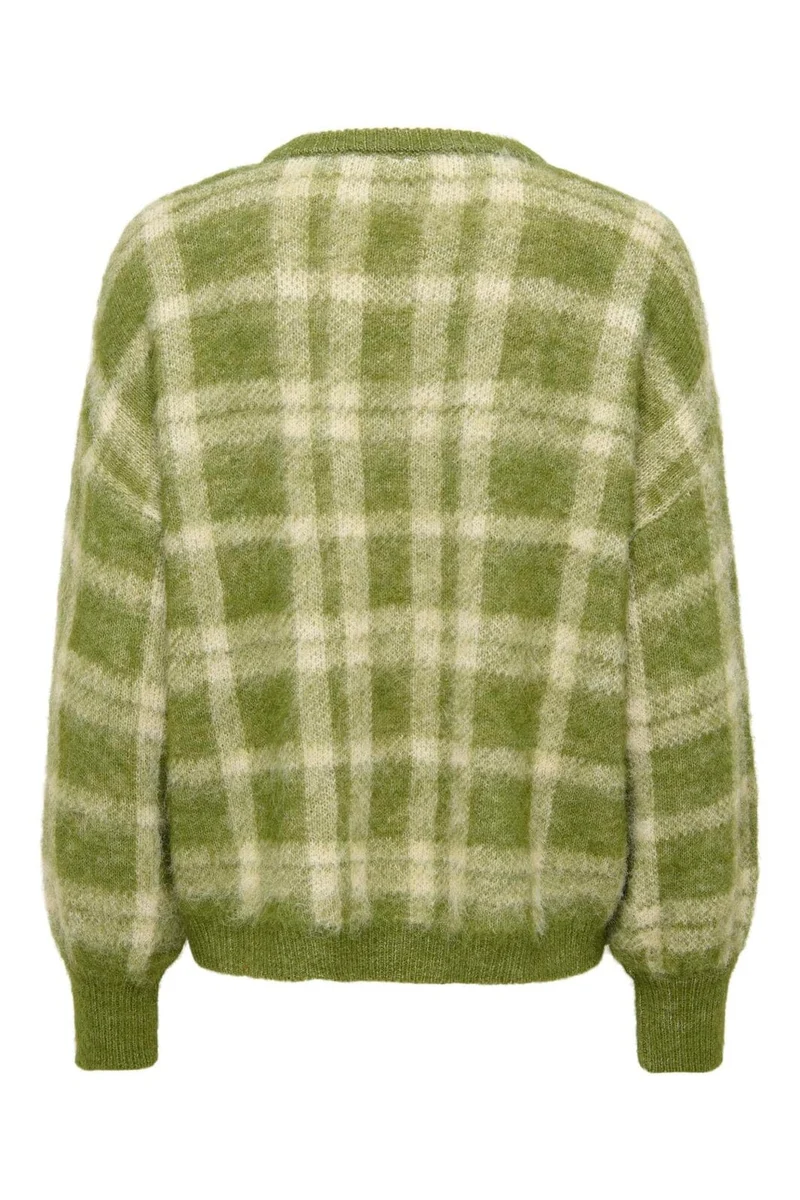 Only - Onlnoeme Life Ls Jq O-Neck Knt - 5112127 Sphagnum Mel/Off White/Checks