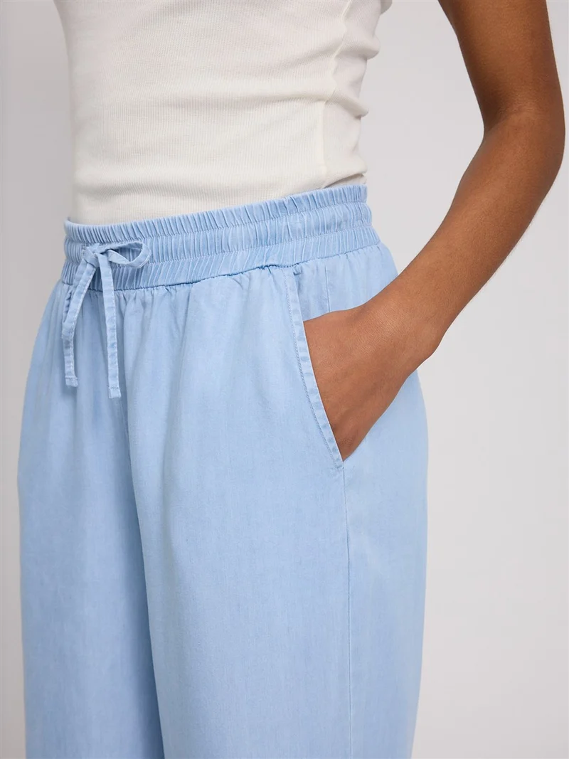 MAZINE Wide Leg Tencel Pants Elastic light blue wash