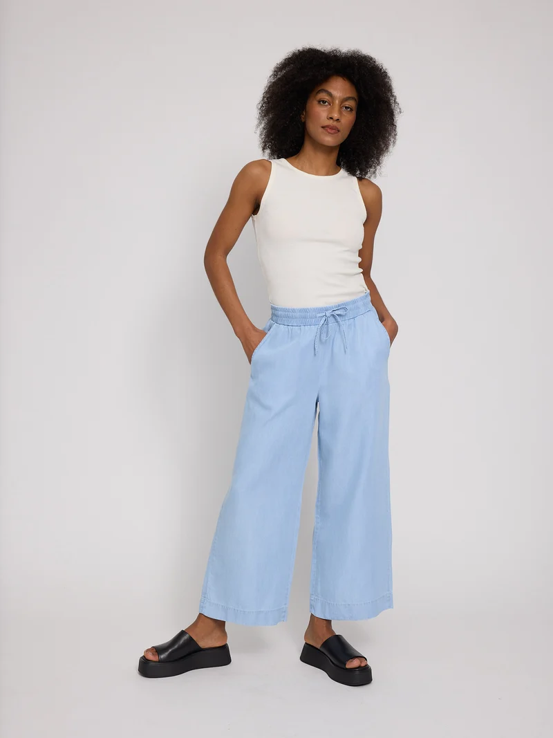 MAZINE Wide Leg Tencel Pants Elastic light blue wash