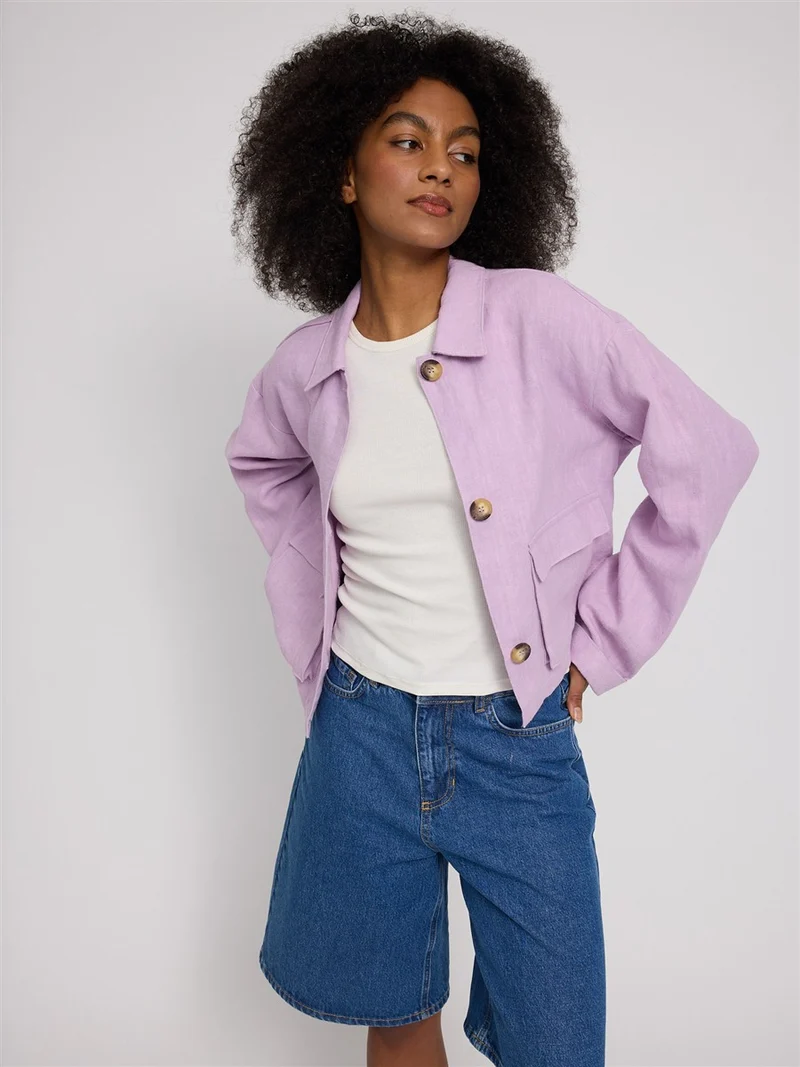 MAZINE Short Linen Jacket bright lavender