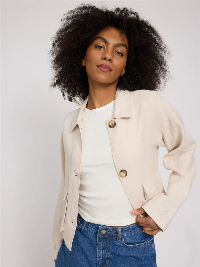 MAZINE Short Linen Jacket moon