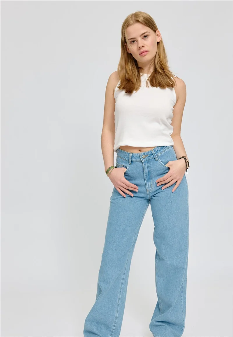 MAZINE Wide Leg Denim Pants light blue wash