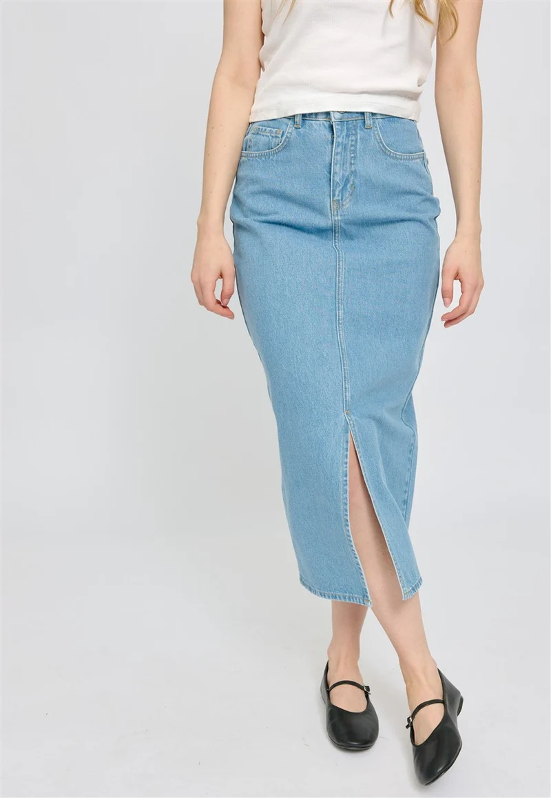MAZINE Denim Maxi Skirt light blue wash