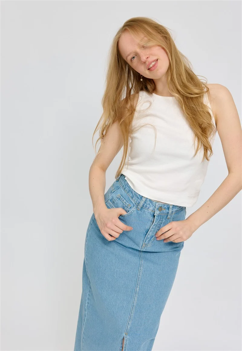 MAZINE Denim Maxi Skirt light blue wash