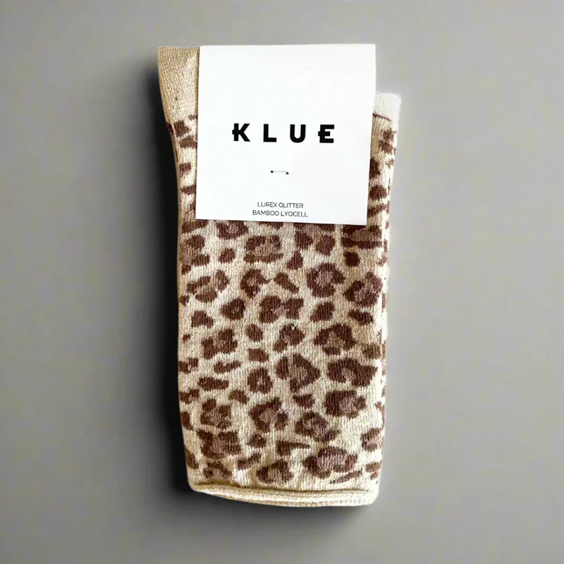 KLUE Glitter Lurex Socks leopard beige 36-40