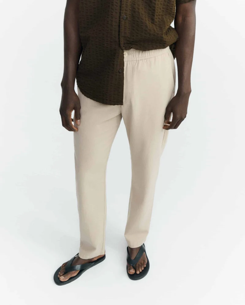 THINKING MU Oatmeal Light Travel Pants ecru