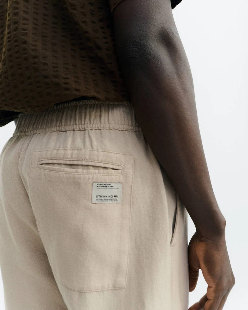 THINKING MU Oatmeal Light Travel Pants ecru