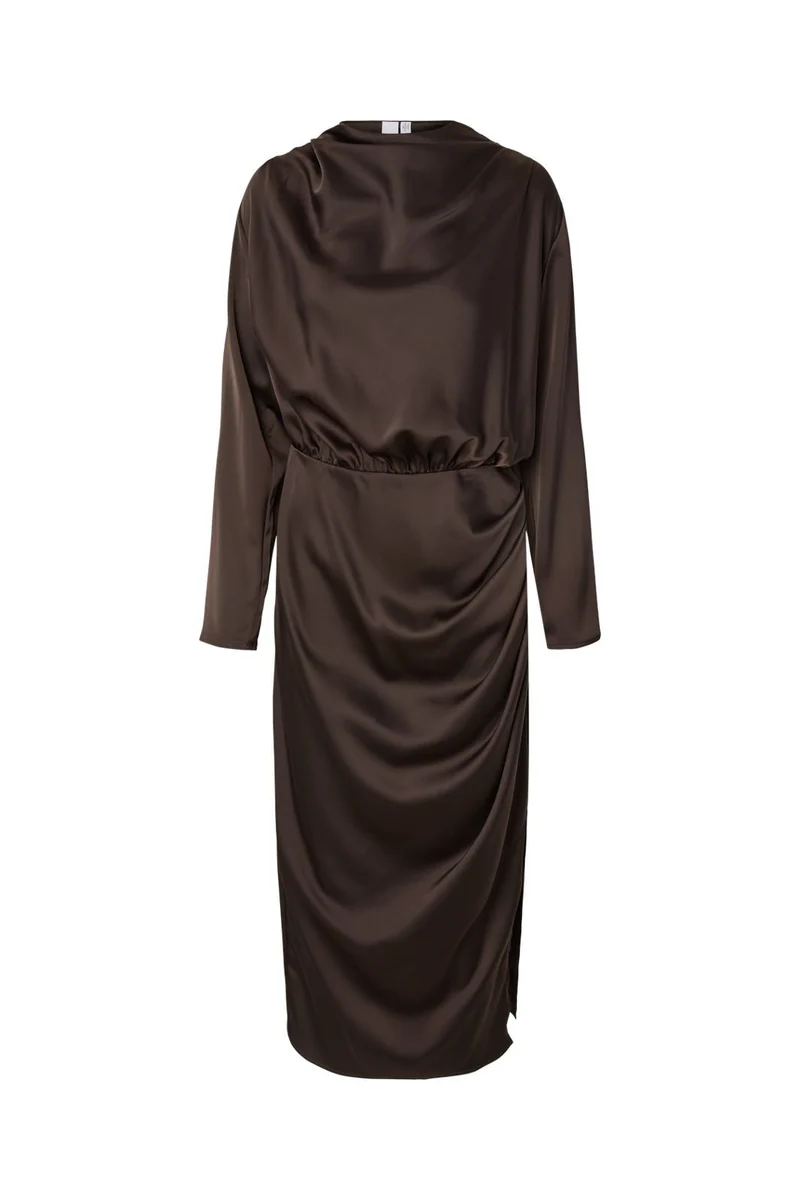Yas - Yaspella Ls Funnel Neck Long Dress - 5238000 Chocolate Brown