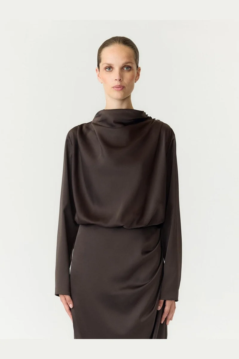 Yas - Yaspella Ls Funnel Neck Long Dress - 5238000 Chocolate Brown