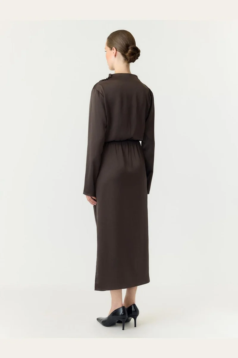 Yas - Yaspella Ls Funnel Neck Long Dress - 5238000 Chocolate Brown
