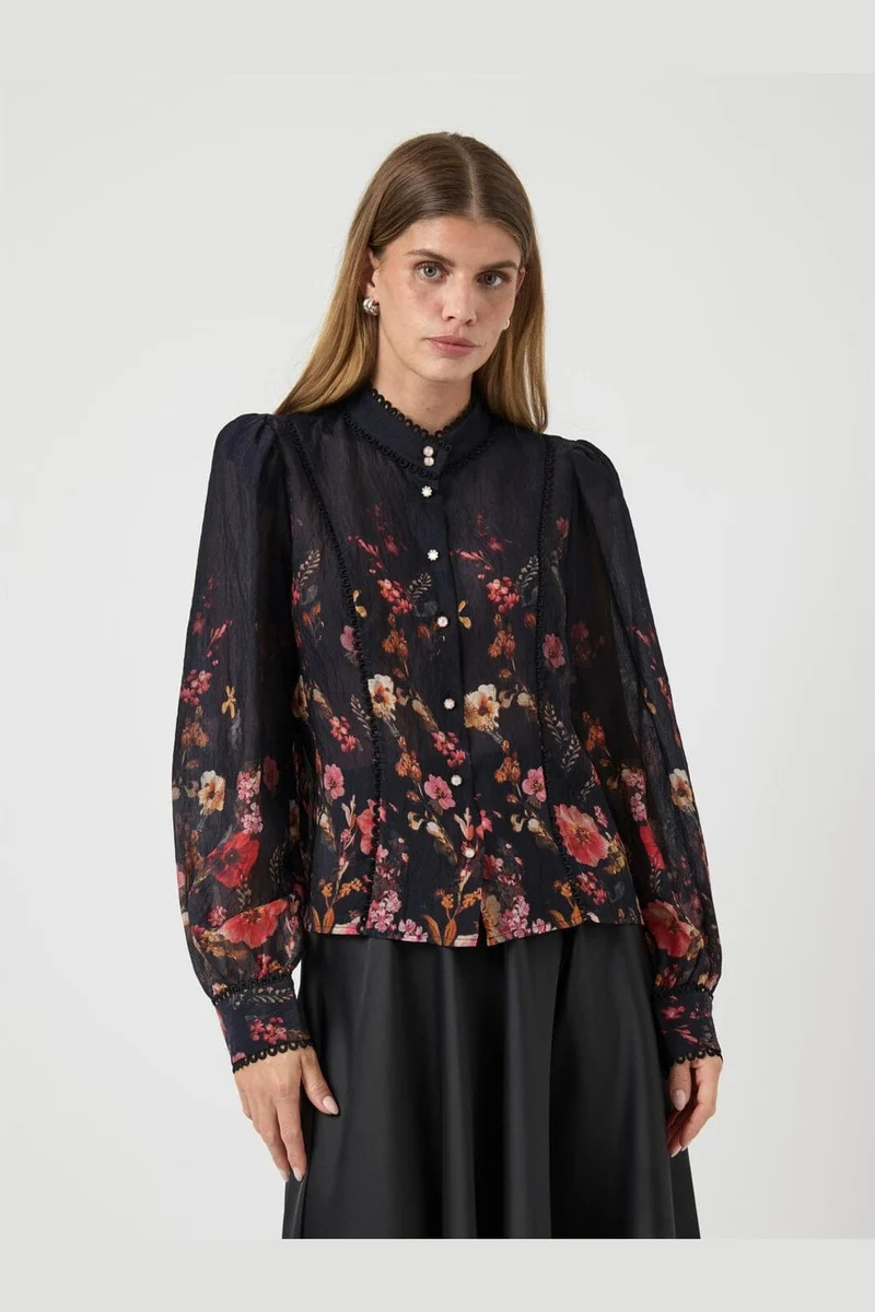 YAS - Yasromantica Ls Shirt - 4850512 Black Romantica Aop
