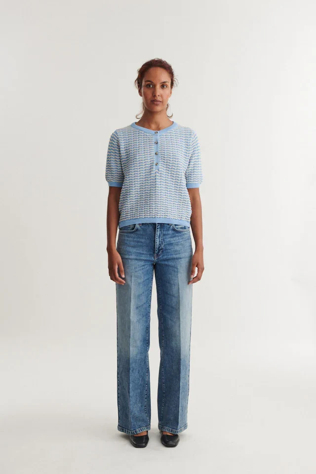BASIC APPAREL Cashi Granddad Pullover dutch canal / birch