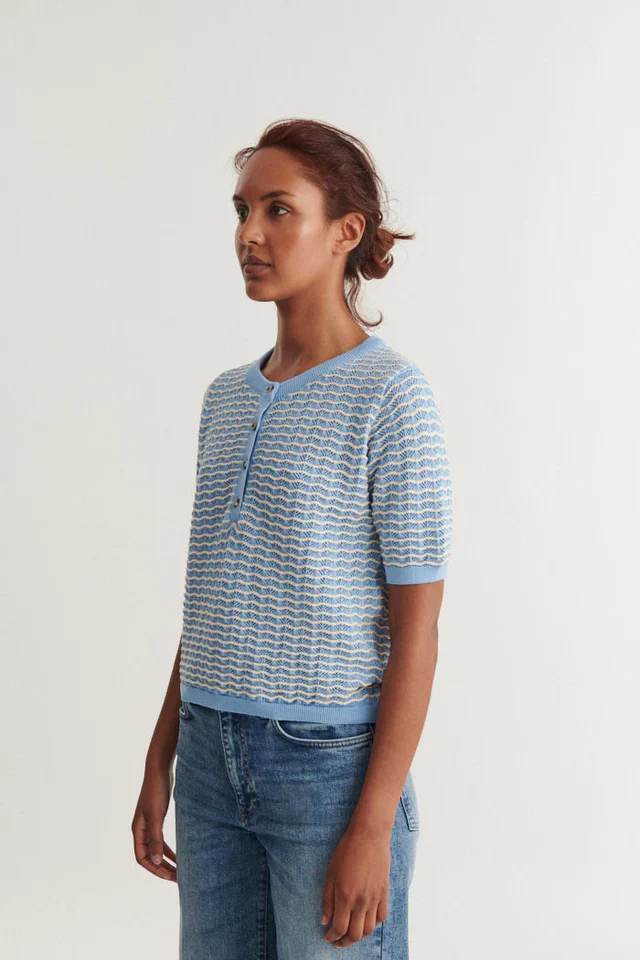 BASIC APPAREL Cashi Granddad Pullover dutch canal / birch