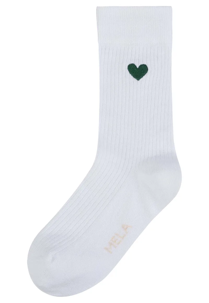 MELAWEAR Gerippte Socken Stickerei 1 Paar weiß / grünes herz