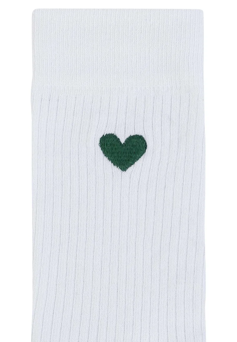 MELAWEAR Gerippte Socken Stickerei 1 Paar weiß / grünes herz