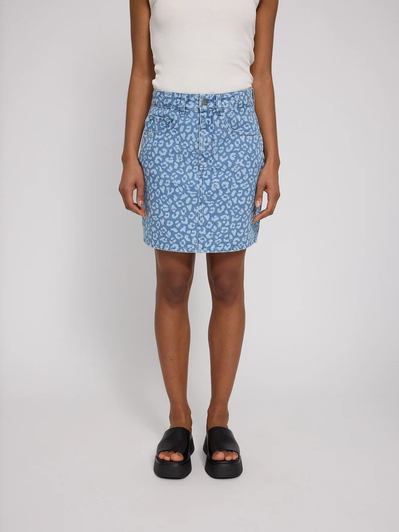 MAZINE Printed Denim Mini Skirt light blue wash/printed