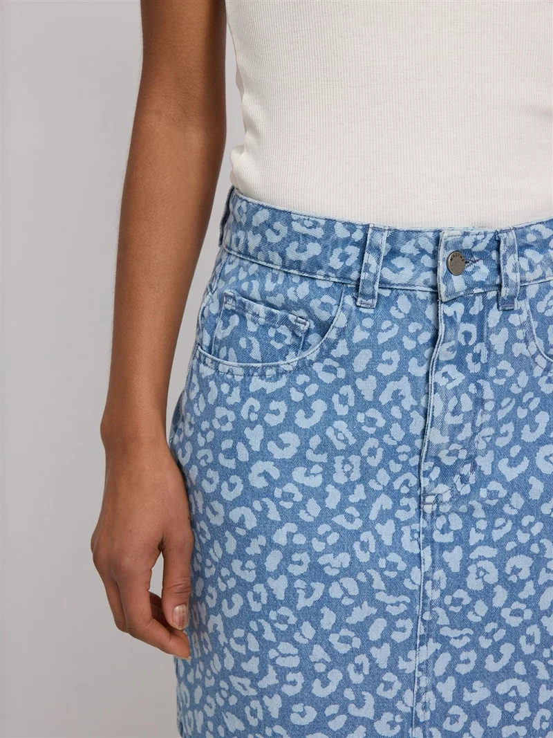 MAZINE Printed Denim Mini Skirt light blue wash/printed