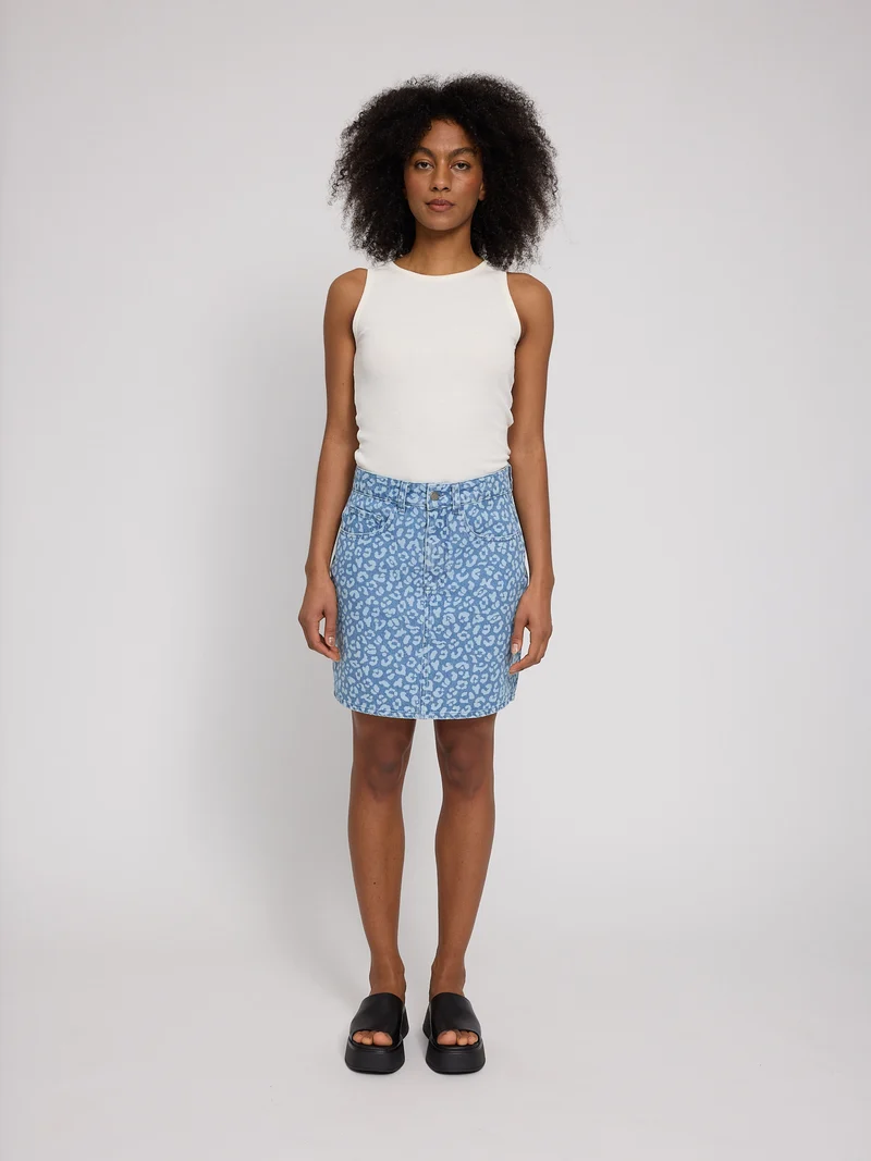 MAZINE Printed Denim Mini Skirt light blue wash/printed