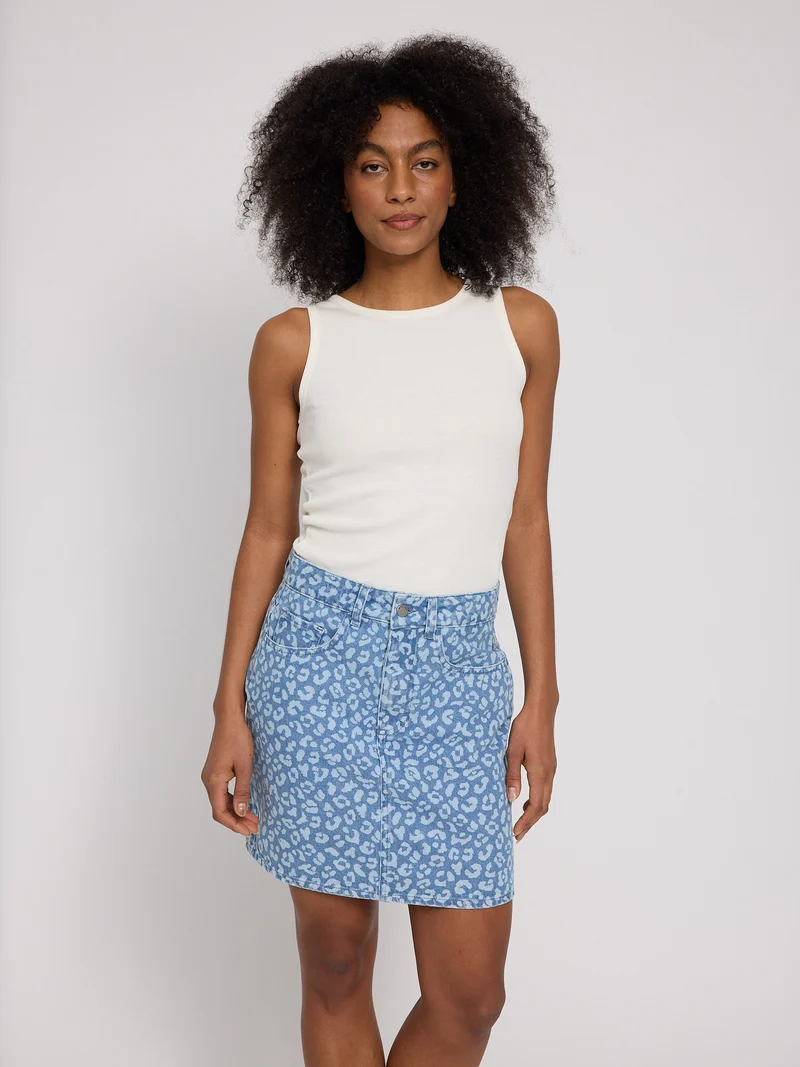 MAZINE Printed Denim Mini Skirt light blue wash/printed