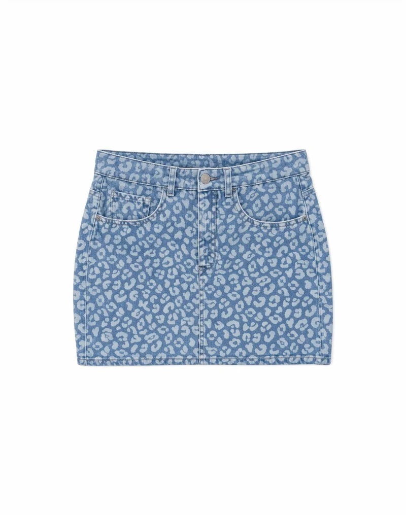 MAZINE Printed Denim Mini Skirt light blue wash/printed