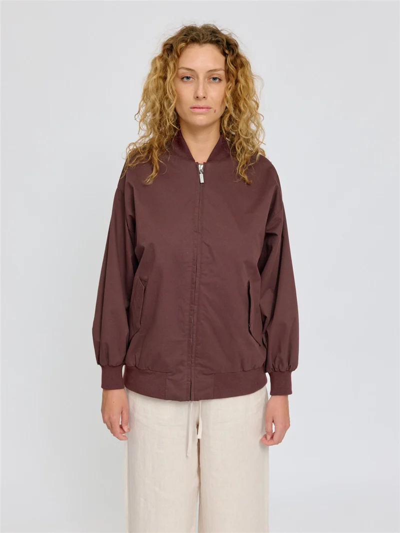 MAZINE Loose Fit Cotton Bomber dark chocolate