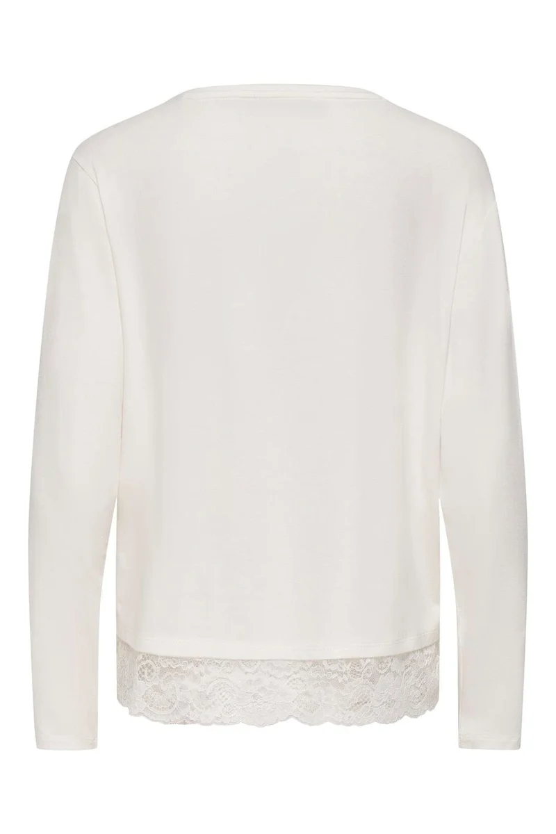 Only - Onlmoster L/S Lace Detail Top - 5208947 Cloud Dancer Tone In Tone Lace
