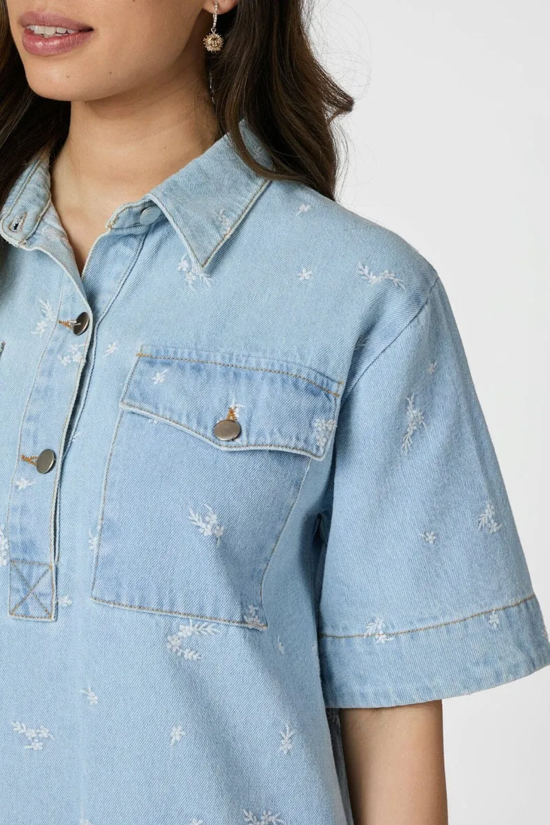Neo Noir - Saras Denim Emb Dress 166045 - 145 - Light Blue