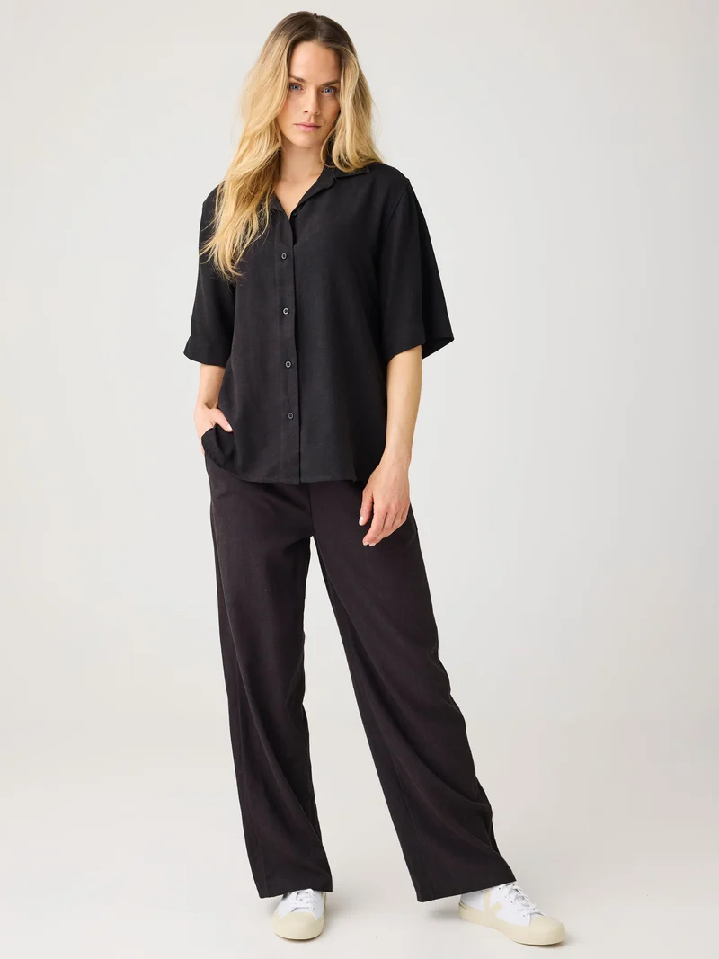KNOWLEDGE COTTON APPAREL Posey Wide Linen-Mix Pants black jet