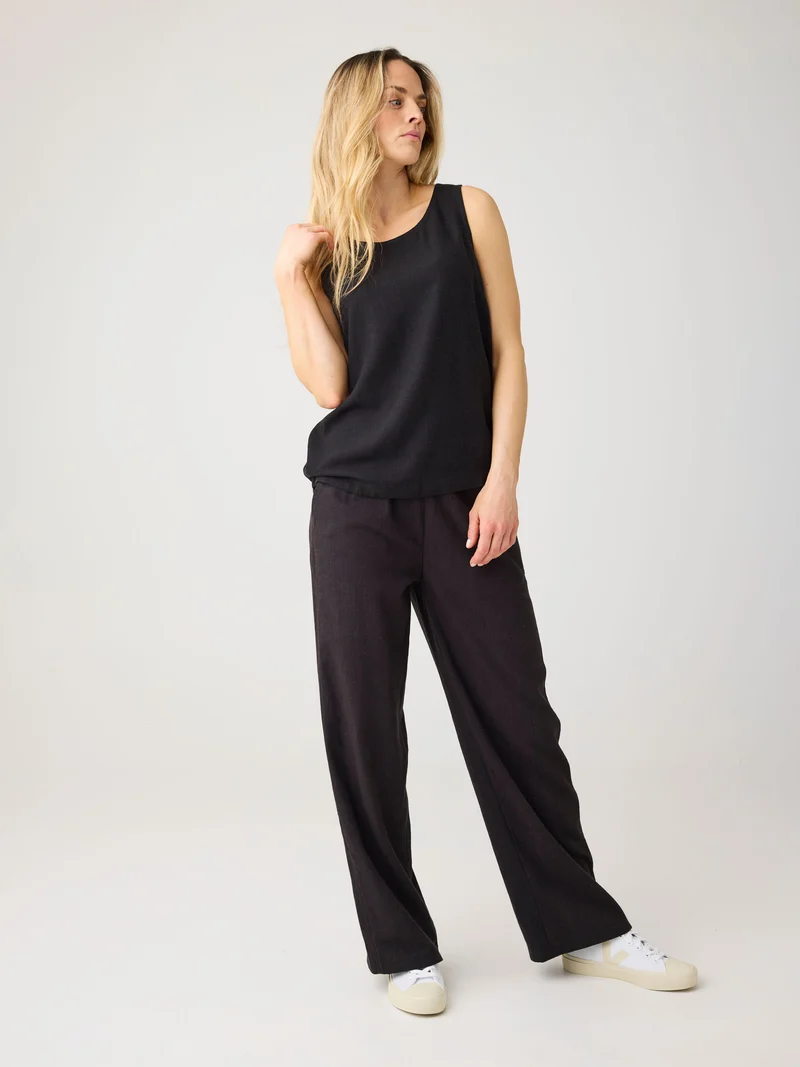 KNOWLEDGE COTTON APPAREL Posey Wide Linen-Mix Pants black jet