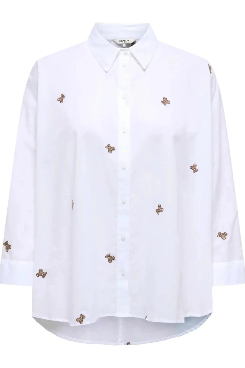 Only - Onlnew Lina Grace Ls Emb Shirt - 4965858 Bright White Light Teddy