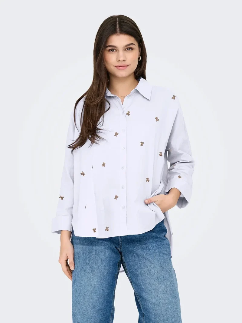 Only - Onlnew Lina Grace Ls Emb Shirt - 4965858 Bright White Light Teddy
