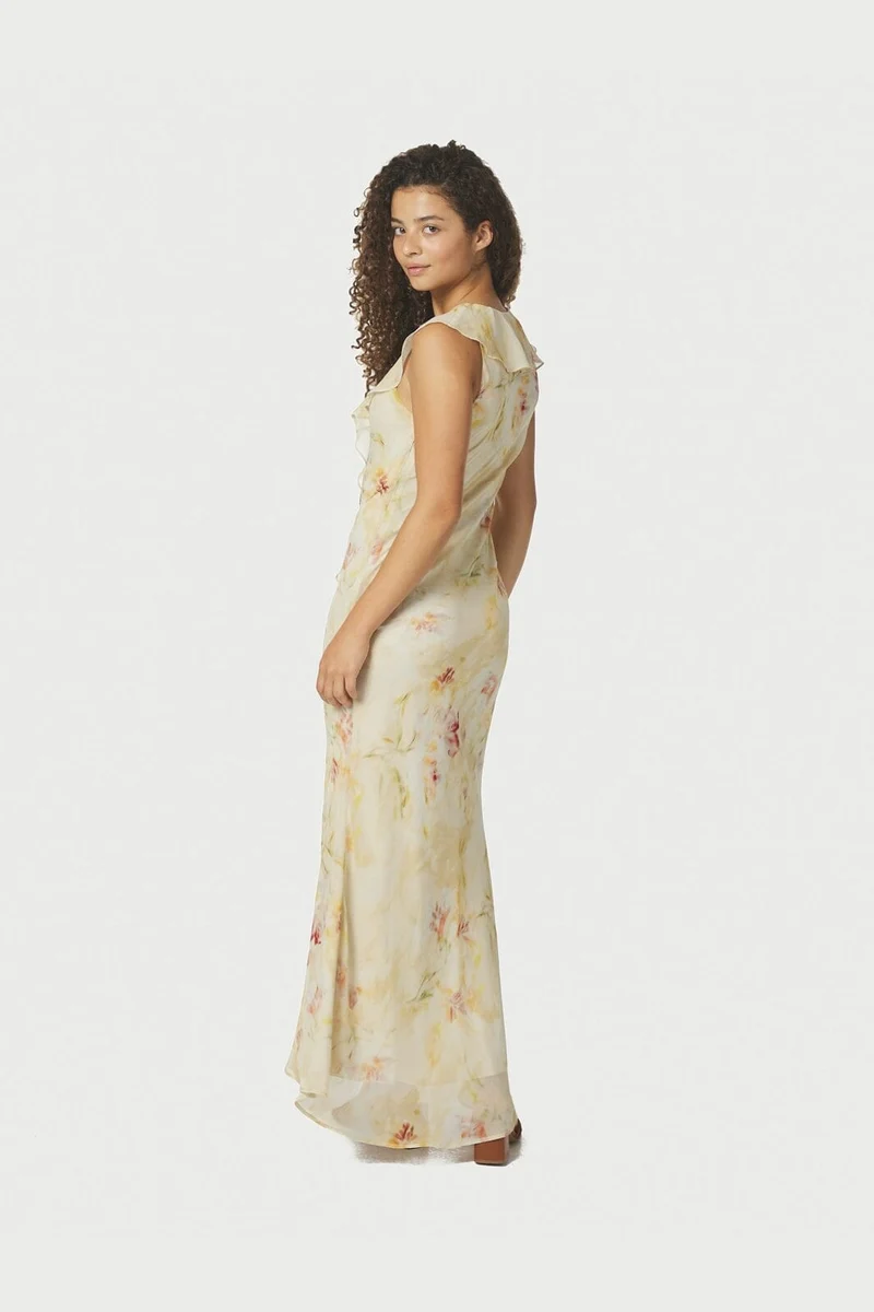 Neo Noir - Zella Chiffon Print Dress 167616 - 203 - Dusty Yellow