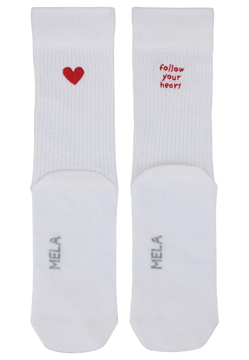 MELAWEAR Gerippte Socken Stickerei 2 Paare weiß / herz folgen