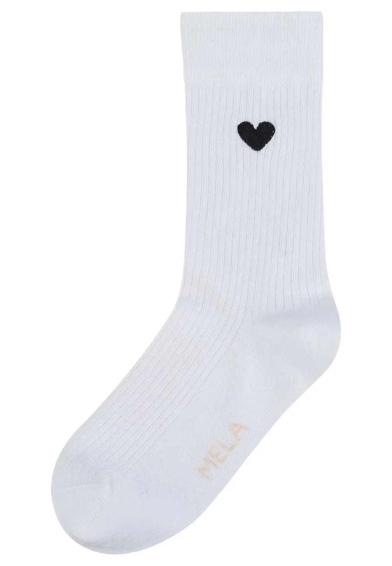 MELAWEAR Gerippte Socken Stickerei 1 Paar weiß / schwarzes herz