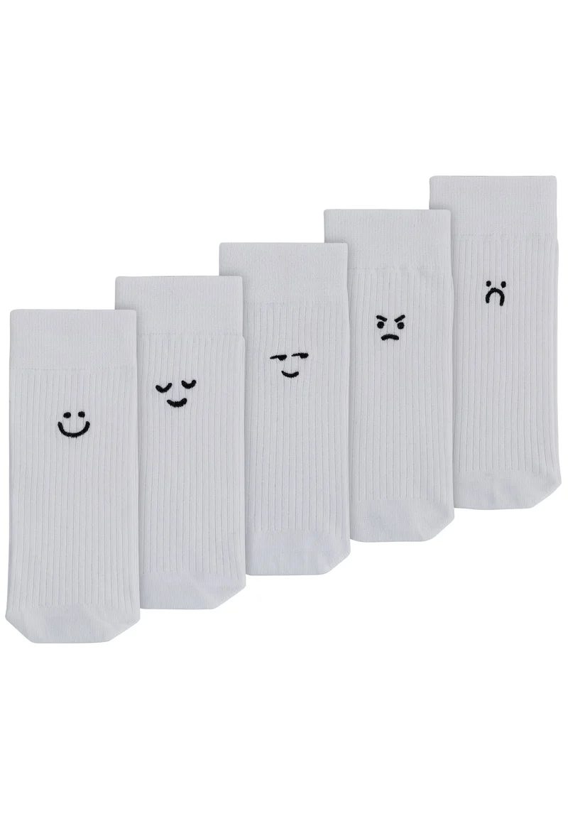 MELAWEAR Gerippte Socken Stickerei 5 Paare weiß / smiley moods