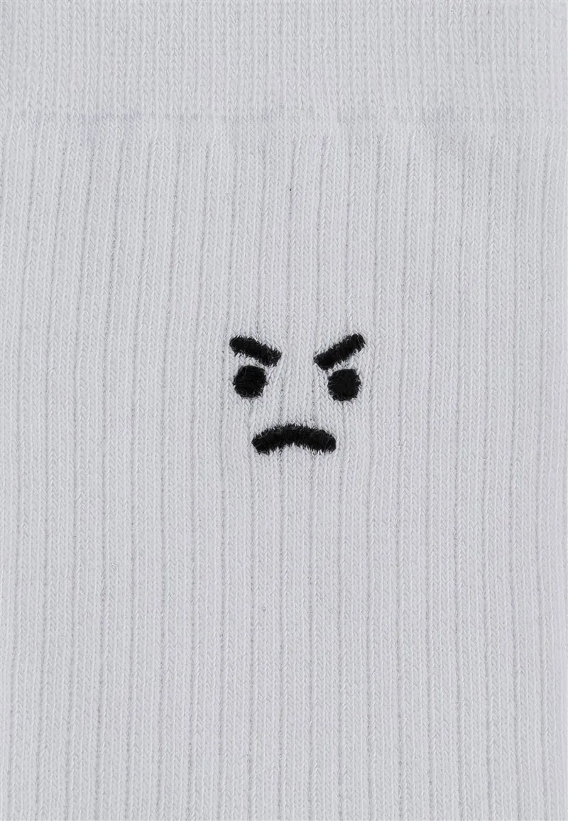 MELAWEAR Gerippte Socken Stickerei 5 Paare weiß / smiley moods