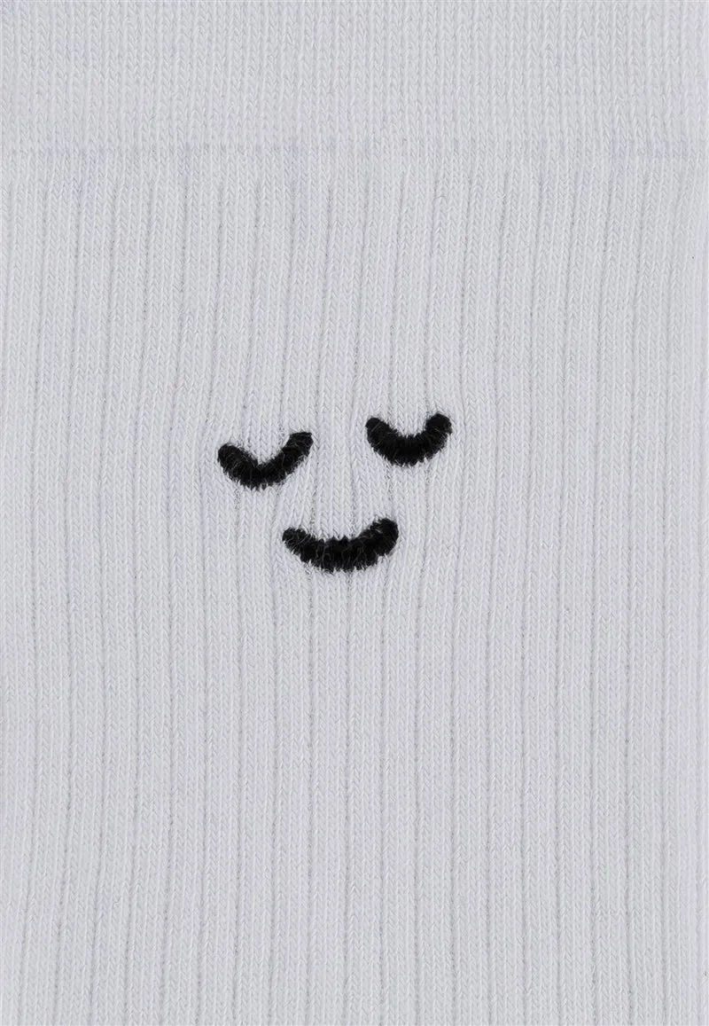 MELAWEAR Gerippte Socken Stickerei 5 Paare weiß / smiley moods