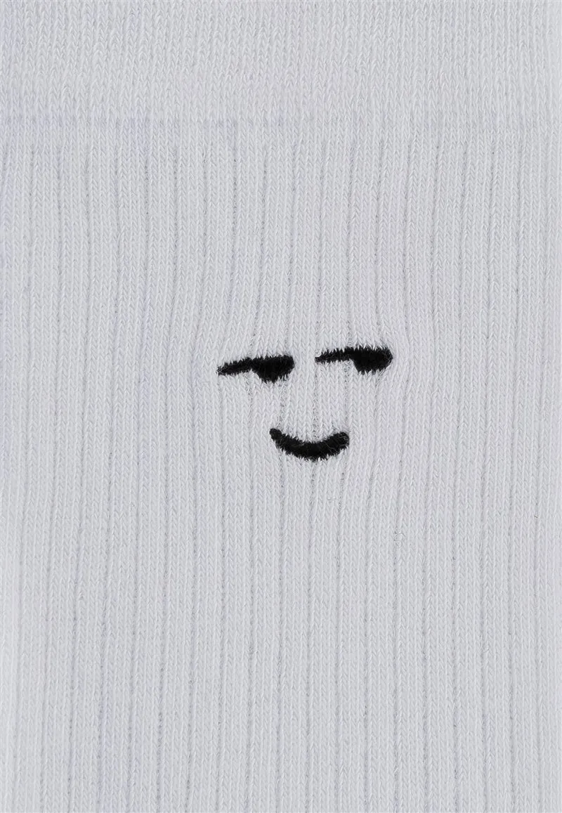 MELAWEAR Gerippte Socken Stickerei 5 Paare weiß / smiley moods