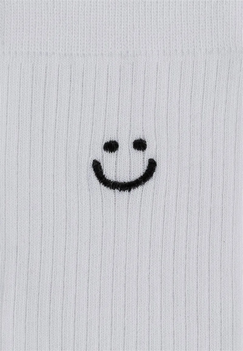 MELAWEAR Gerippte Socken Stickerei 5 Paare weiß / smiley moods