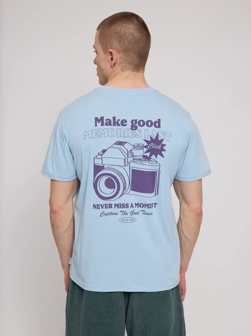 MAZINE Back Print T-Shirt ice blue/camera