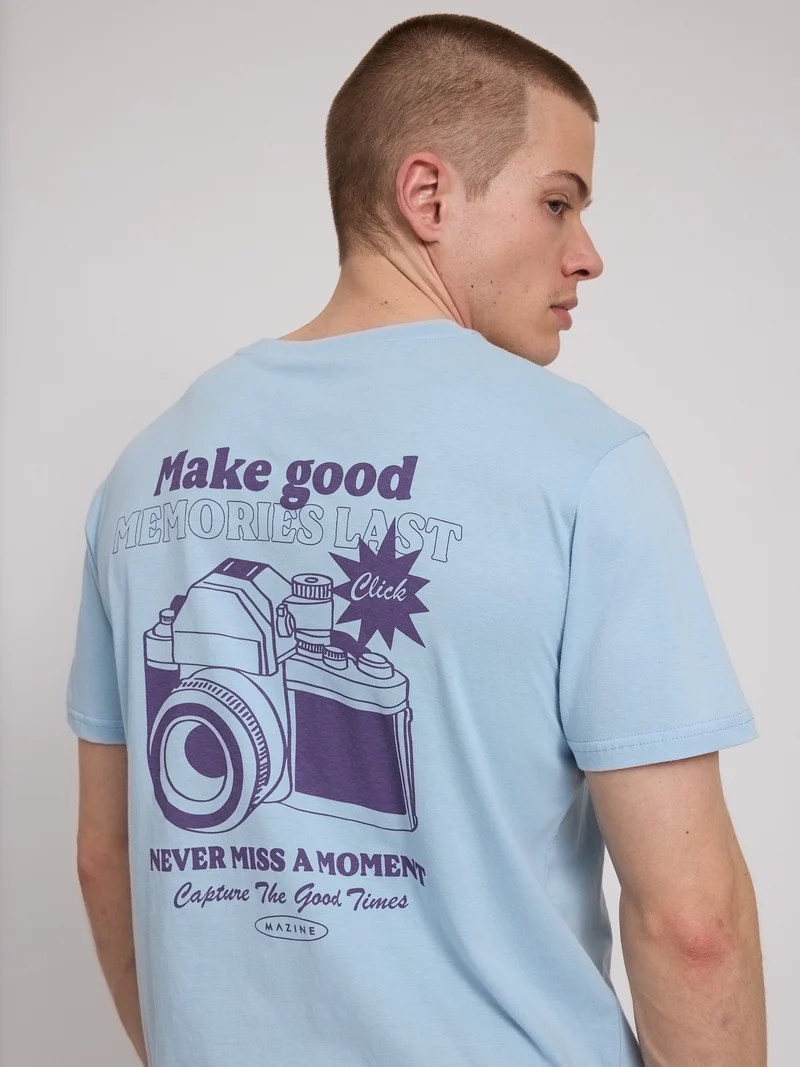 MAZINE Back Print T-Shirt ice blue/camera