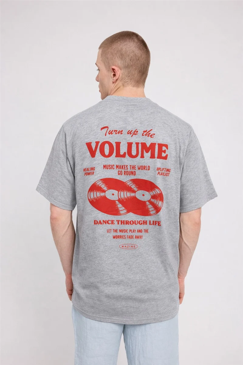 MAZINE Back Print Theme T-Shirt lt grey mel./records