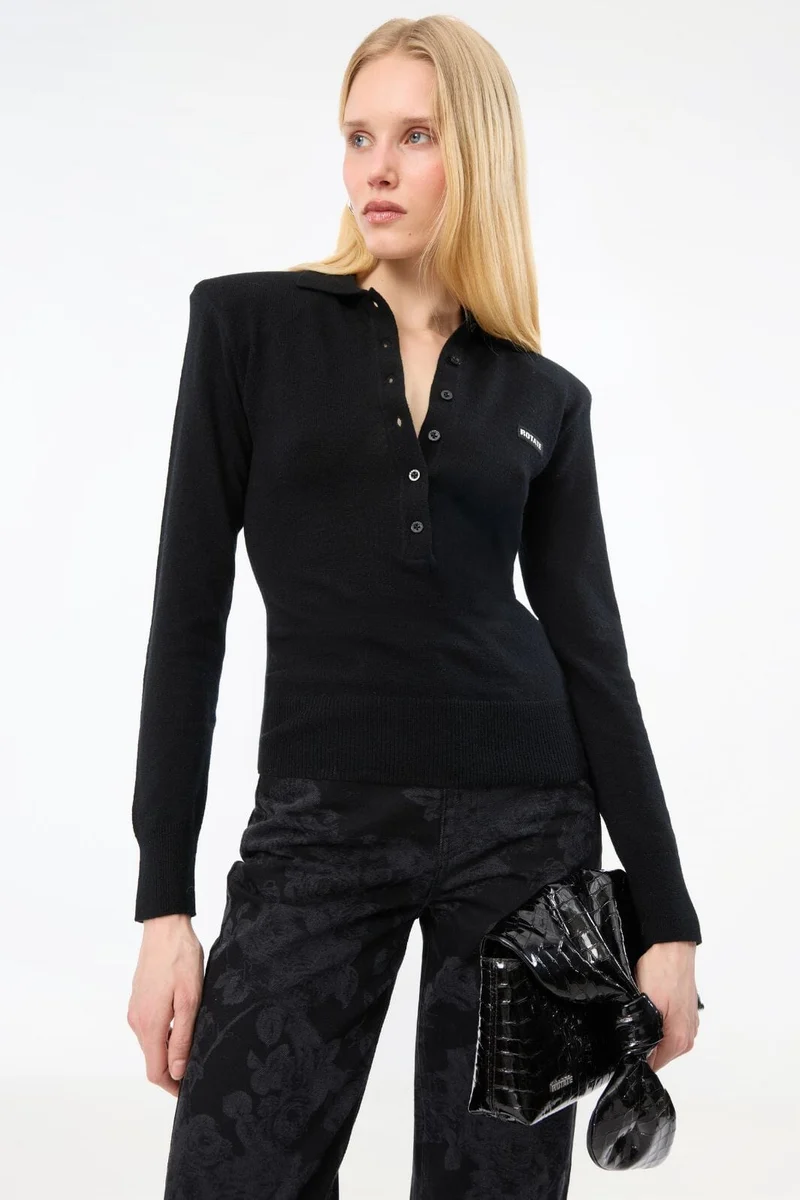 Rotate - Wool Longleeve Polo 116181100 - 100 Black