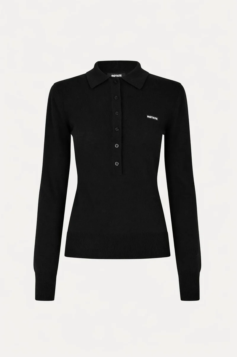 Rotate - Wool Longleeve Polo 116181100 - 100 Black