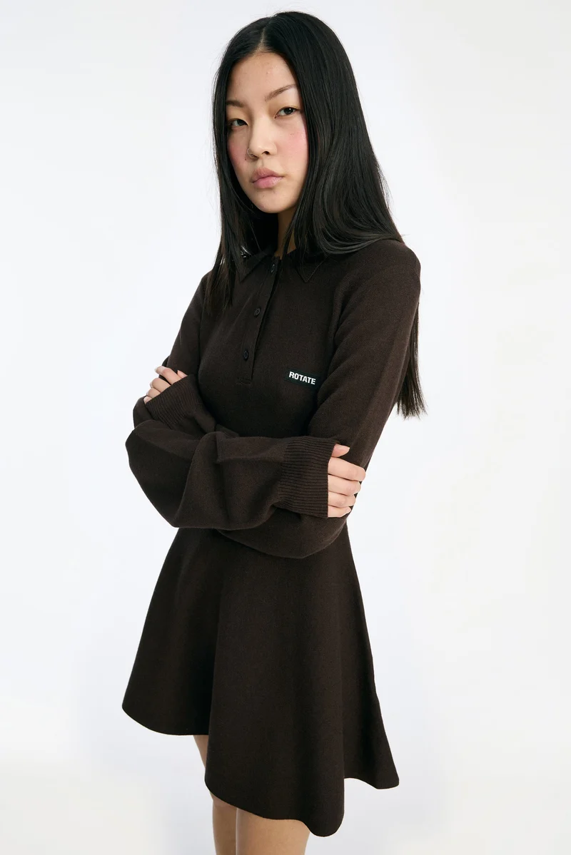 Rotate - Slinky Knit Polo 1151373118 - 3118 Shaved Chocolate